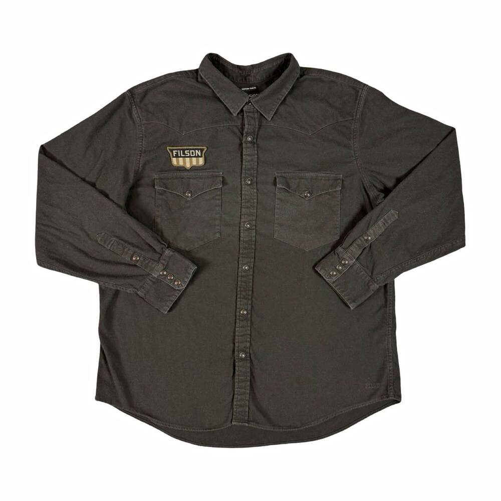 Filson Patch Cotton Solid Western Button Up Shirt Long Sleeve Pockets XXL Gray